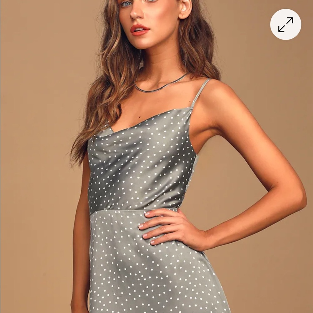 Lulu's Gray Polka Dot Satin Dress
